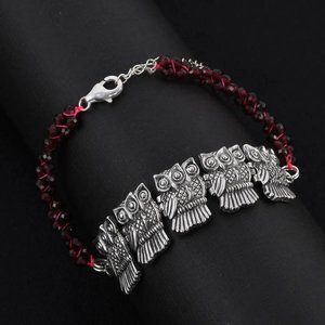 NEW Bali Genuine Mozambique Garnet Owl Bracelet in Sterling Silver 7.50"-10.0"